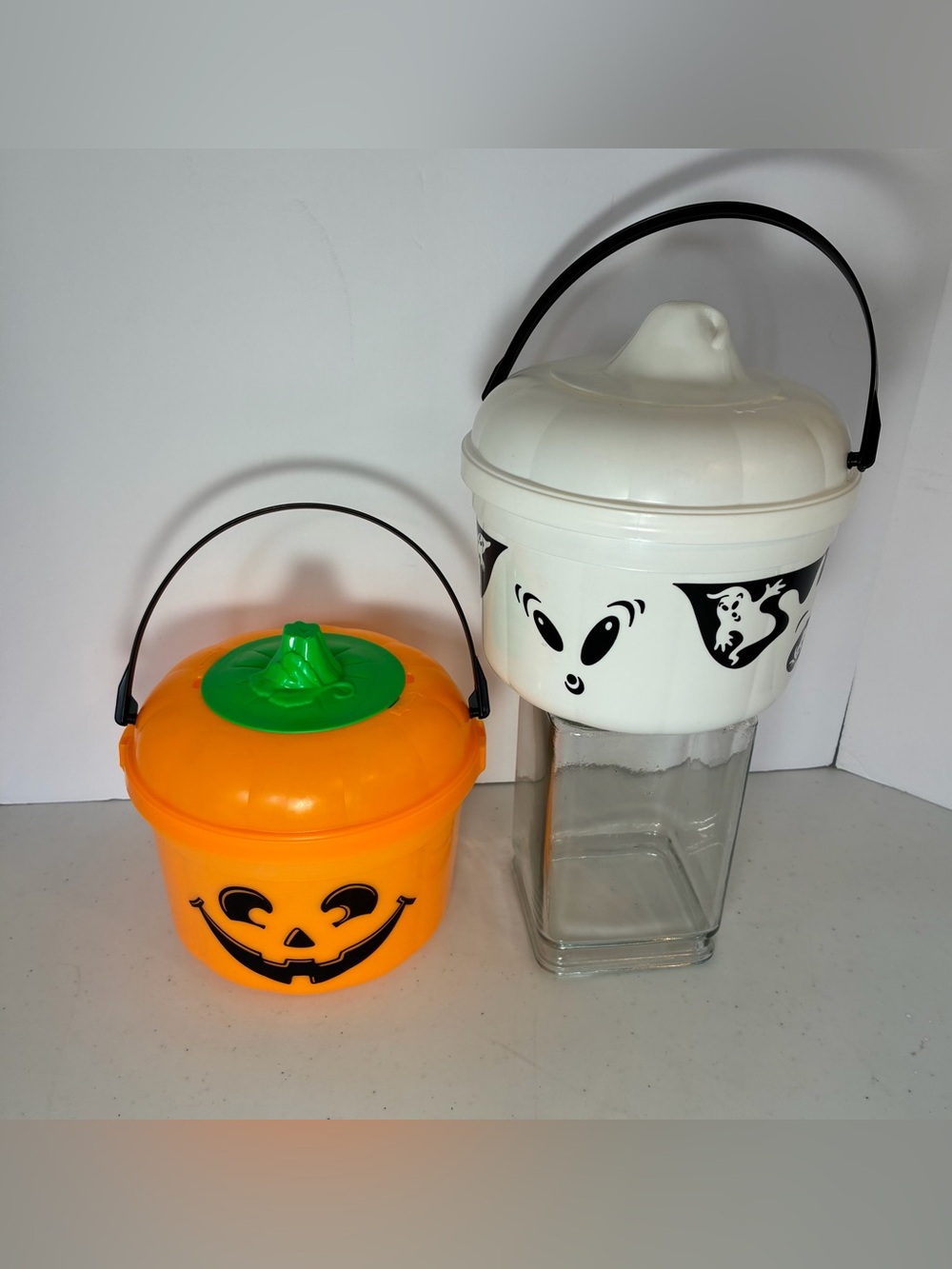 McDonald's Vintage Halloween Happy Meal Boo Buckets  1986 Set of 2 with Lids